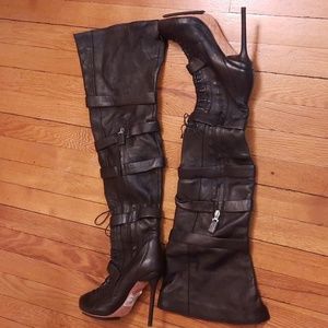 L.A.M.B. THIGH HIGH BOOTS 7-1/2 BLACK LEATHER